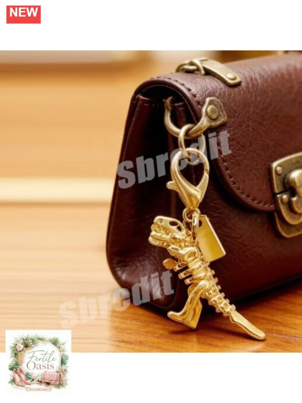 Gold Dinosaur Bag Charm Keychain Purse Accessory for Handbags Zipper Pull